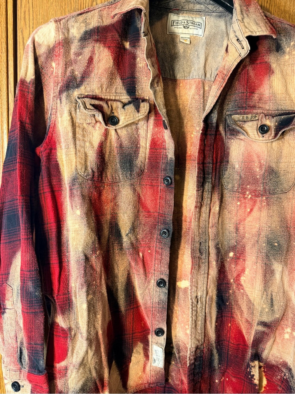 Bleach Dye Red Plaid Button-Down Shirt - Picture 7 of 10